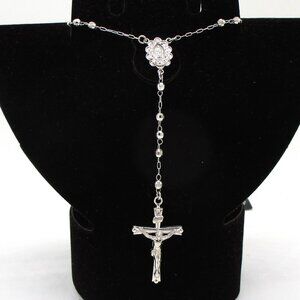 Sterling Silver Cross/Rosary Beads/Necklace 26 In.by Brilliance Fine Jewelry